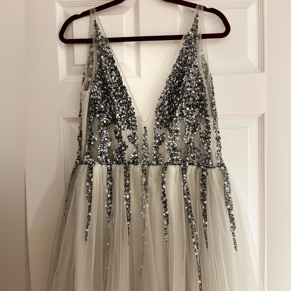 Elegant Silver Sequin Evening Dress
